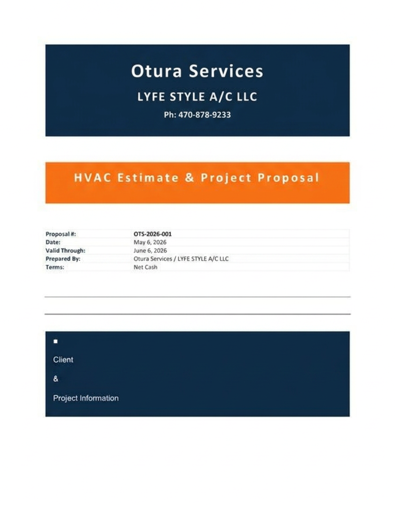 HVAC Estimate & Project Proposal Service